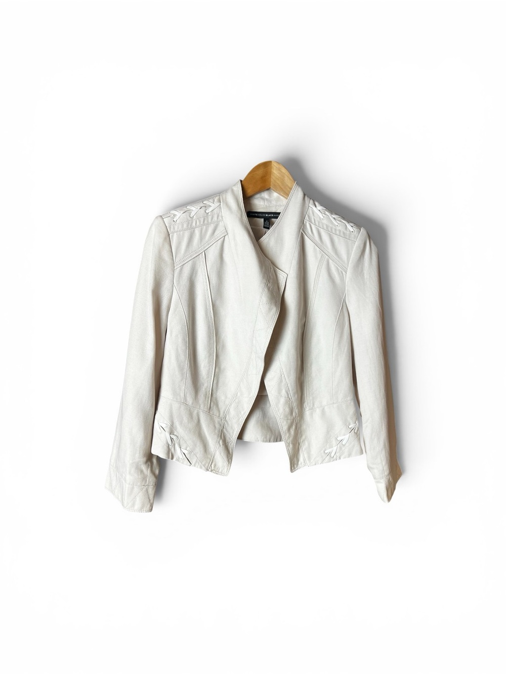 White House Black Market Cream Leather Cropped Jacket Size 4
